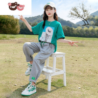 绿彩虹光女童洋气休闲套装夏装2022新款儿童装夏季女孩时髦时尚中大童女装