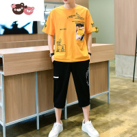 绿彩虹光男孩13夏季短袖T恤套装12-15岁大童男装14初中小学生衣服一套