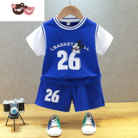 绿彩虹光男宝宝夏装套装婴儿衣服小童表演服儿童运动篮球服男童夏季两件套