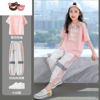 绿彩虹光女童夏季时髦套装运动2022新款儿童洋气夏装短袖夏款大童女孩童装