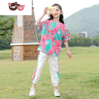 绿彩虹光女童网红夏装运动套装2022洋气新款中大童女装夏季儿童短袖12岁10