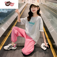绿彩虹光女童夏装套装2022新款韩版洋气网红炸街女大童工装裤子运动两件套