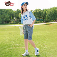 绿彩虹光女童运动套装夏季薄款2022新款中大童12岁女孩休闲13儿童女装夏装