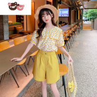 绿彩虹光女童夏装套装2022新款中大童儿童洋气棉布圆点短袖短裤甜美两件套