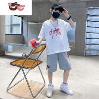 绿彩虹光国潮儿童男装帅气套装夏季2022新款运动洋气童装男童酷帅夏装薄款