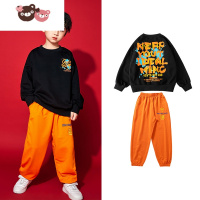 绿彩虹光嘻哈街舞潮服男童套装帅气hiphop宽松T恤女童长袖儿童爵士舞服装