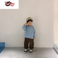 绿彩虹光儿童纯色长袖T恤 男童韩版春秋装圆领套头衫宝宝洋气个性宽松上衣