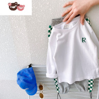 绿彩虹光儿童百搭白T恤男女童春新款字母刺绣圆领打底衫宝宝笑脸长袖上衣