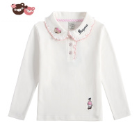 绿彩虹光女童T恤长袖春装新款儿童宝宝打底衫女孩白色洋气娃娃领上衣