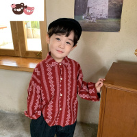 绿彩虹光2022新款演出服装儿童复古花衬衣t恤小碎花男女宝90年代港风衬衫T恤