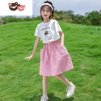 绿彩虹光8岁女童夏季半身裙套装儿童薄款短袖T恤12岁中大童洋气休闲两件套