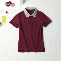 绿彩虹光儿童POLO衫短袖酒红夏季薄女童带领小学生校服夏装男童枣红色T恤