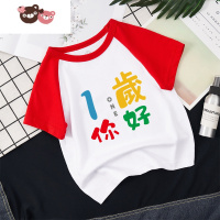 绿彩虹光2022儿童宝宝礼品1周岁生日数字拍照半袖男童女童夏装婴儿短袖t恤T恤