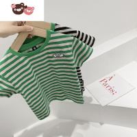 绿彩虹光格林童品2022年夏季新款高品质条纹短袖儿童棉质上衣中性款T恤潮