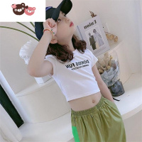 绿彩虹光女童短袖t恤2021新款时尚露肚脐T恤中大童打底衫夏装上衣