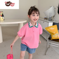 绿彩虹光女童短袖T恤2022夏装新款小女孩洋气POLO衫儿童夏季上衣潮