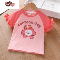 绿彩虹光卡通印花短袖上衣女宝宝休闲圆领T恤中小童2022夏装新品套头衫