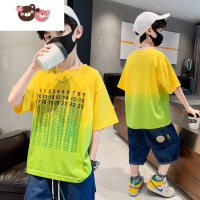 绿彩虹光儿童装男童短袖T恤夏装中大童2022新款夏季时髦半袖上衣潮牌