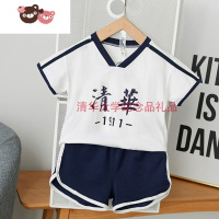 绿彩虹光夏季北大清华大学短袖套装龙凤胎兄妹装儿童夏装童装女宝宝文化衫T恤