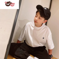 绿彩虹光潼哥自制男童短袖t恤字母刺绣基本款大童汗衫黑白纯色青少年TT恤