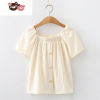 绿彩虹光女童短袖衬衫薄款夏装大童T恤洋气泡泡袖上衣儿童娃娃领衬衣