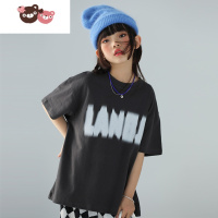 绿彩虹光女童短袖T恤2022夏季新款中大童洋气字母印花儿童圆领上衣