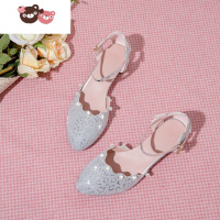 绿彩虹光公主鞋女童包头凉鞋女孩水晶鞋儿童皮鞋高跟鞋走秀演出鞋礼服鞋子