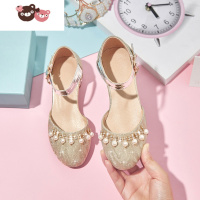 绿彩虹光女童凉鞋2022春季软底公主鞋儿童水晶高跟鞋中大童走秀演出礼服鞋