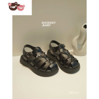 绿彩虹光女童凉鞋2022夏季新款儿童包头鞋软底小女孩中大童沙滩鞋编织黑色