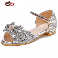 绿彩虹光女童凉鞋2022新款时尚夏季水晶鞋儿童公主鞋高跟中大童表演鞋