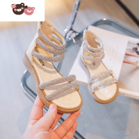 绿彩虹光女童罗马鞋2022夏季凉鞋新款儿童鞋爱莎公主鞋时尚水晶鞋软底2021