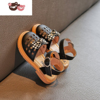 绿彩虹光女童夏季凉鞋镂空透气软底公主鞋女孩包头防踢皮鞋小童时尚蝴蝶结