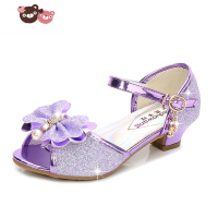 绿彩虹光女童凉鞋2022新款韩版夏季公主高跟鞋儿童鱼嘴露趾鞋女孩紫色凉鞋