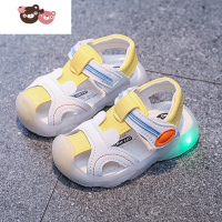 绿彩虹光2022夏季女宝宝包头鞋子儿童发光凉鞋男童软底鞋中小童亮灯沙滩鞋
