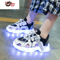 绿彩虹光儿童亮灯包头凉鞋夏季USB充电发光鞋男童透气网面led带闪灯女童鞋