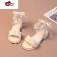 绿彩虹光女童凉鞋2022年夏季新款中大童小女孩软底儿童鞋子高跟珍珠公主鞋