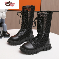 绿彩虹光儿童长靴2022夏季中筒高帮马丁网靴罗马女童长靴镂空透气网面凉鞋