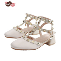 绿彩虹光女童凉鞋包头小公主时装鞋2022新款夏季韩版中大童高跟铆钉罗马鞋