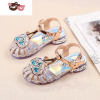 绿彩虹光女童凉鞋2022夏季新款公主鞋水晶鞋软底儿童高跟鞋夏款宝宝包头鞋