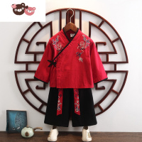 绿彩虹光汉服男童中国风长袖古装两件套宝宝国学服小童薄款唐装儿童演出服