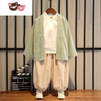 绿彩虹光汉服男童中国风三件套古装演出服长袖春秋复古男宝宝唐装改良服装