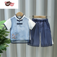 绿彩虹光汉服夏款男童古装男女童中国风唐装夏季复古民族服装中式演出服帅