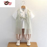 绿彩虹光汉服男童夏装古装三件套儿童棉麻中国风童装男宝宝中式改良演出服