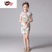 绿彩虹光儿童旗袍夏季复古中国风小女孩古筝演出服女童古装洋气唐装日常