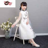 绿彩虹光女童旗袍春夏汉服中国风古装改良中大儿童朗诵礼服弹古筝演出服