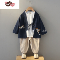 绿彩虹光汉服男童儿童中式演出服三件套春秋改良宝宝周岁礼服中国风风唐装