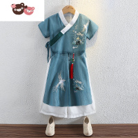 绿彩虹光汉服男童夏季长袍中国风短袖薄款少爷服两件套儿童六一演出服唐装