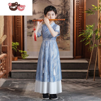 绿彩虹光唐装儿童夏季中国风古装男童汉服短袖夏装古风帅气男孩演出服童装