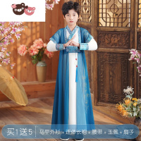 绿彩虹光汉服男童夏装夏季薄款儿童男孩男装新款夏男生古风帅气古装演出服