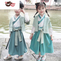 绿彩虹光儿童汉服夏季薄款短袖男童国学演出服装女童2022新款春秋古装民族